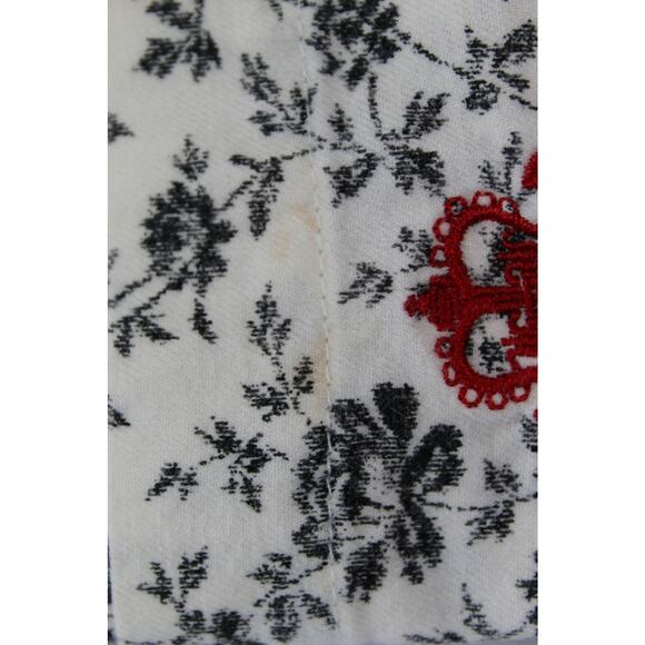 Lauren Ralph Lauren Black Floral White Pajama Shirt L Crest Embroidery Red Trim - Picture 6 of 9